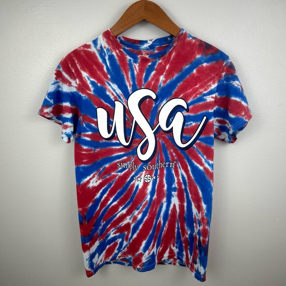 Simply Southern Red White Blue USA 4th of July Short Sleeve Tee NWT Size Small